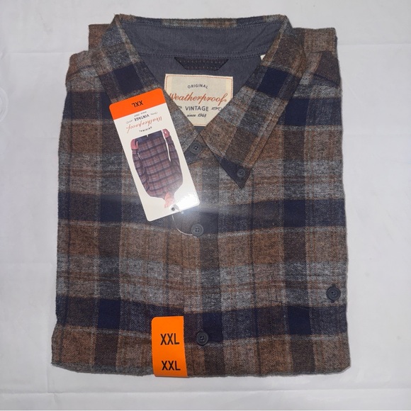 Weatherproof Men's Plaid Flannel Shirt - Blue and Brown - Picture 4 of 5